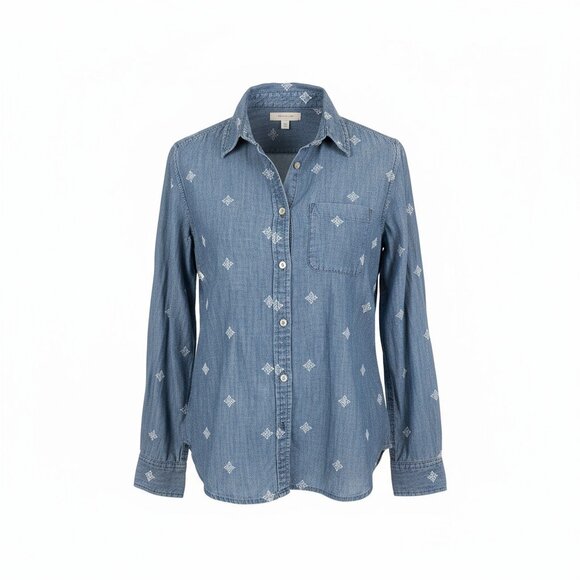 American Eagle Embroidered Chambray Button-Up Shirt – Size XS - Picture 1 of 7